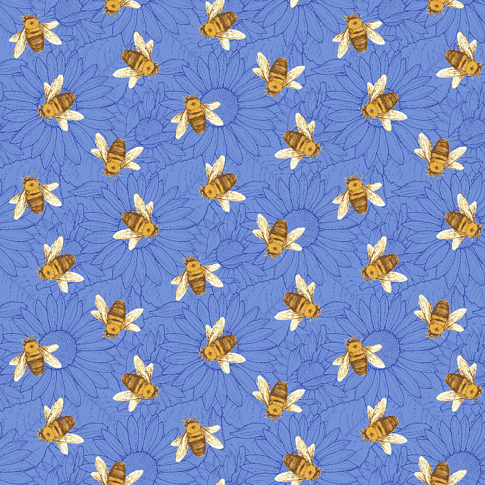 Ткань хлопок пэчворк голубой, птицы и бабочки цветы, Henry Glass (арт. 253129)