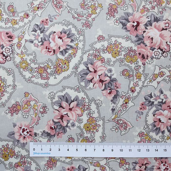 Ткань хлопок пэчворк серый, цветы пейсли, Riley Blake (арт. SC10701-GRAY)
