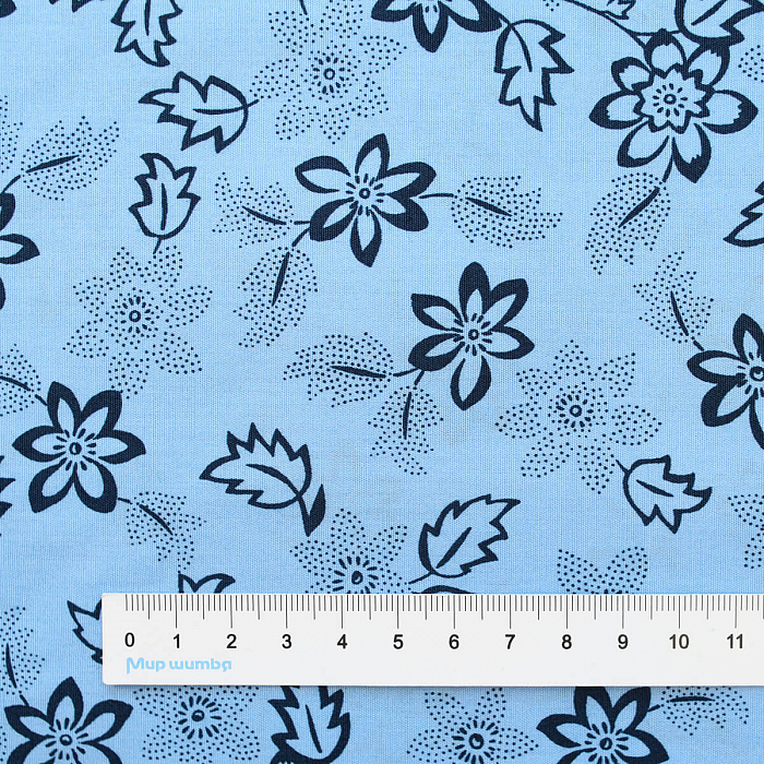Ткань хлопок пэчворк голубой, цветы, Benartex (арт. 14077-53)