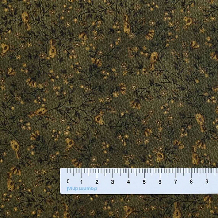 Ткань хлопок пэчворк коричневый, птицы и бабочки флора, Henry Glass (арт. 2932-66)