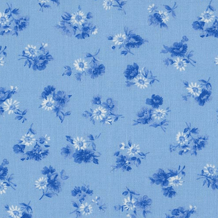 Ткань хлопок пэчворк голубой, цветы, Moda (арт. 33613 16)
