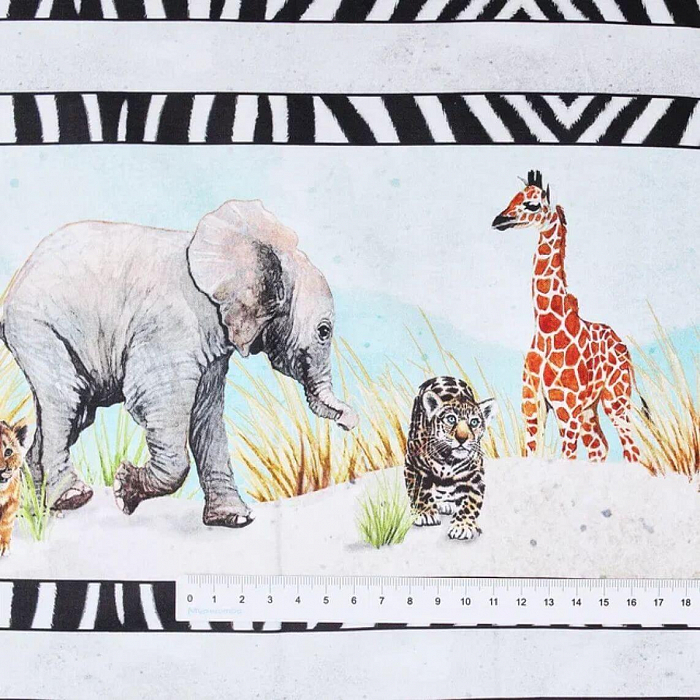 Ткань хлопок пэчворк разноцветные, бордюры детская тематика животные, P&B (арт. 4842 MU)
