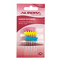 Булавки портновские Aurora AU-15ST с плоской головкой в виде звездочки 48 мм 15 шт.
