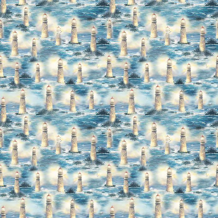Ткань хлопок пэчворк синий голубой, морская тематика природа, Benartex (арт. 0545899B)