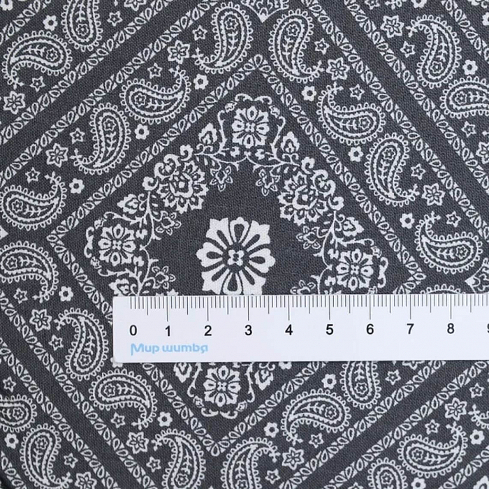 Ткань хлопок пэчворк серый, пейсли, Benartex (арт. 612713B)