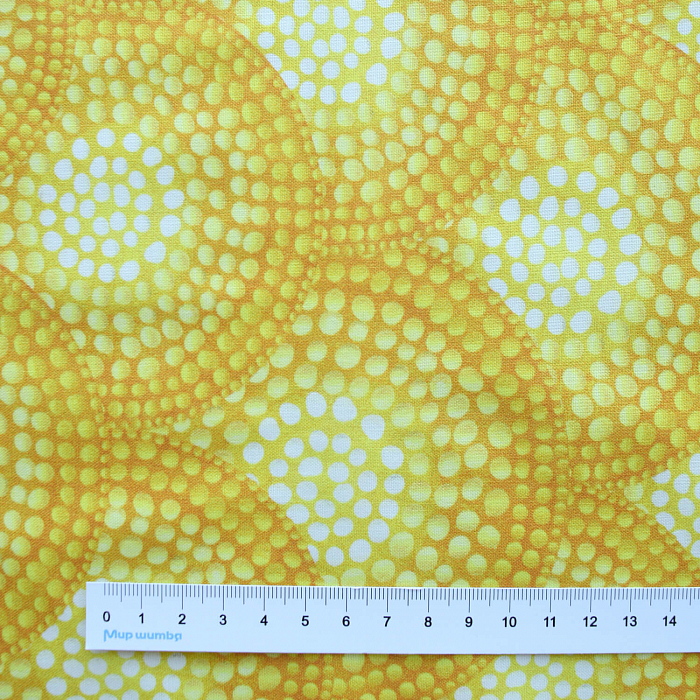 Ткань хлопок пэчворк желтый, необычные геометрия горох и точки, Moda (арт. 51245 14D)