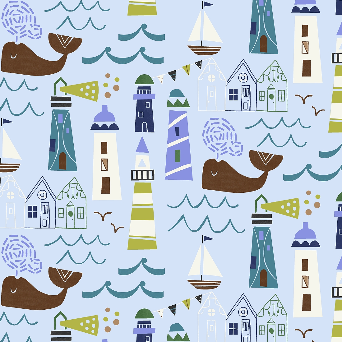 Ткань хлопок для пэчворка голубой, детская тематика морская тематика, Windham Fabrics (арт. 236902)