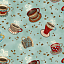 Ткань хлопок пэчворк разноцветные бирюзовый, кухонная утварь, Henry Glass (арт. 212534)