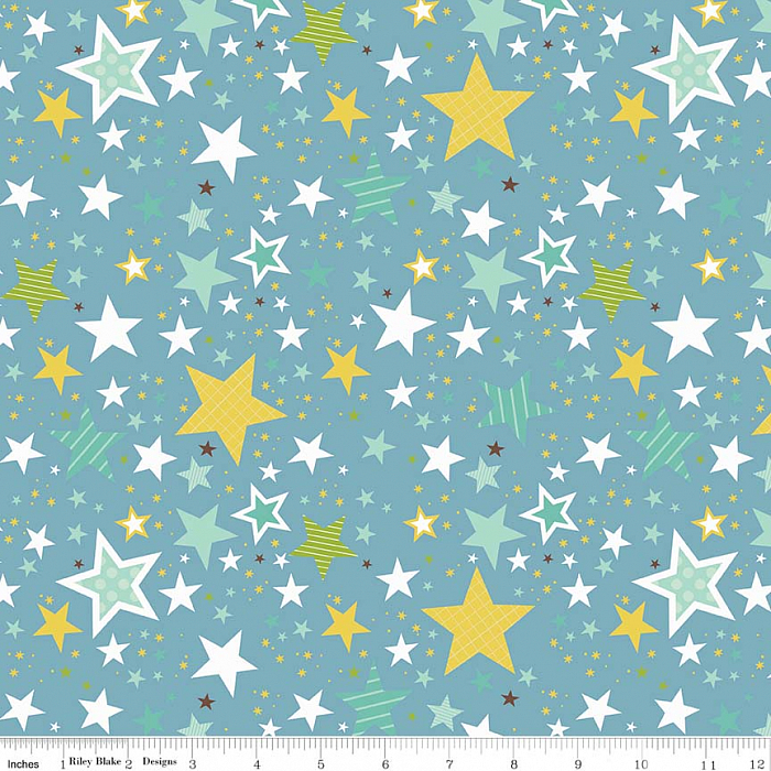 Ткань хлопок пэчворк голубой, звезды, Riley Blake (арт. )