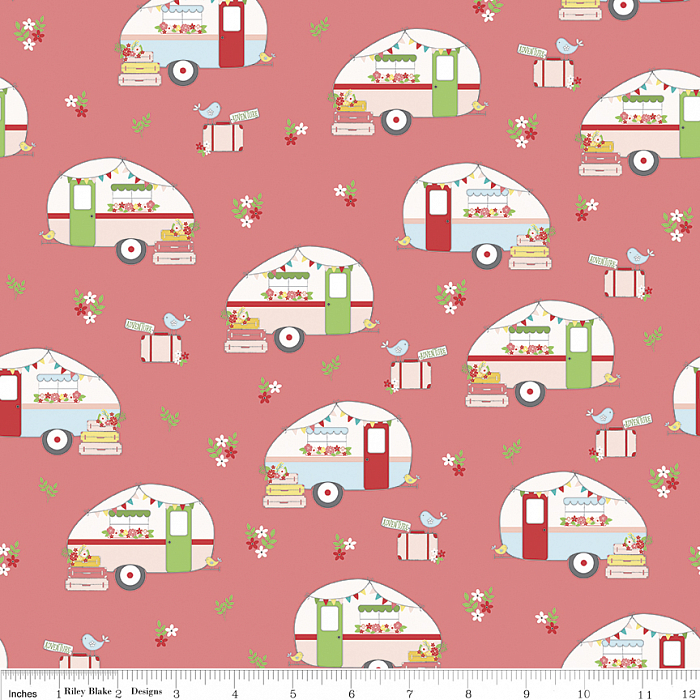 Ткань хлопок пэчворк розовый, путешествия детская тематика транспорт, Riley Blake (арт. C7271-PINK)