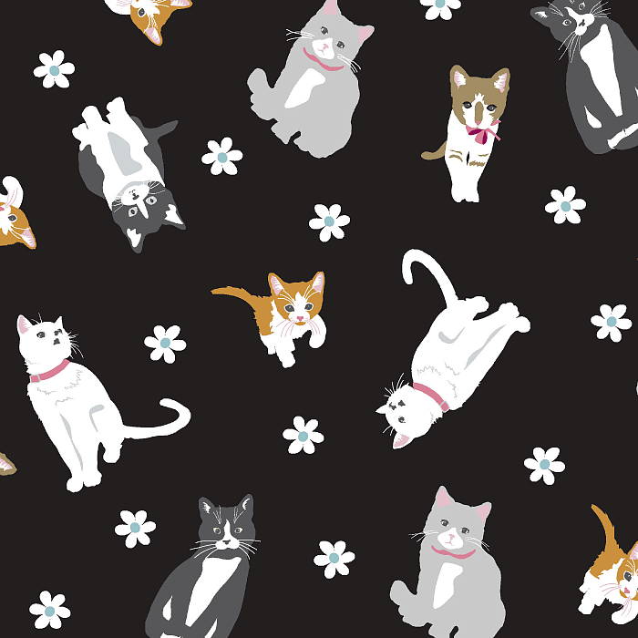 Ткань хлопок пэчворк белый черный, животные коты и кошки, Studio E (арт. 237220)