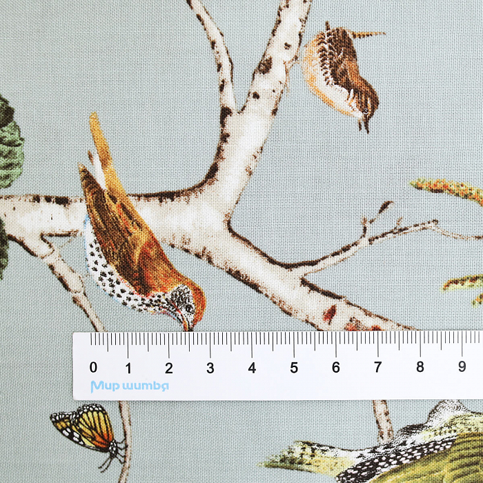 Ткань хлопок пэчворк голубой, птицы и бабочки, FreeSpirit (арт. PWSA028.SKY)