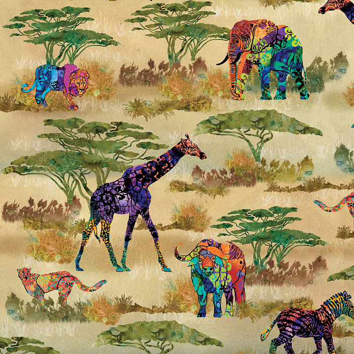 Ткань хлопок пэчворк разноцветные, животные природа, Henry Glass (арт. 237089)