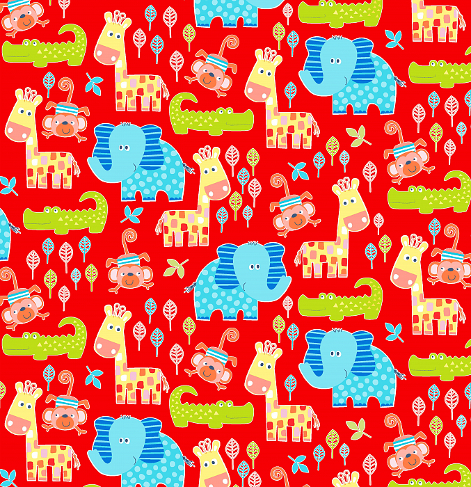 Ткань хлопок пэчворк красный, детская тематика животные, Henry Glass (арт. 226625)