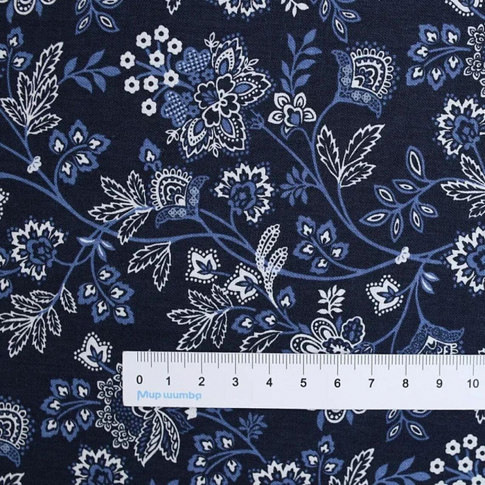 Ткань хлопок пэчворк синий, цветы, Benartex (арт. 612856B)
