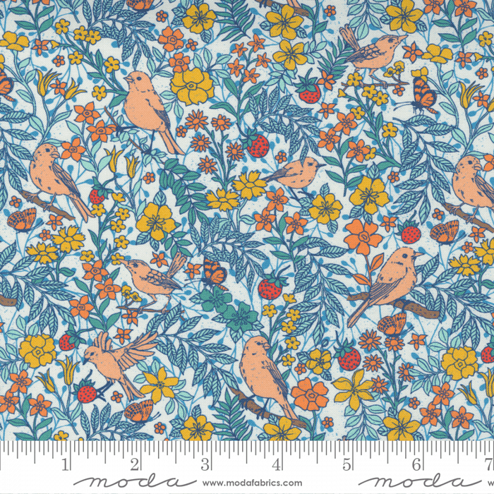 Ткань хлопок пэчворк разноцветные, птицы и бабочки цветы, Moda (арт. 11873 11)