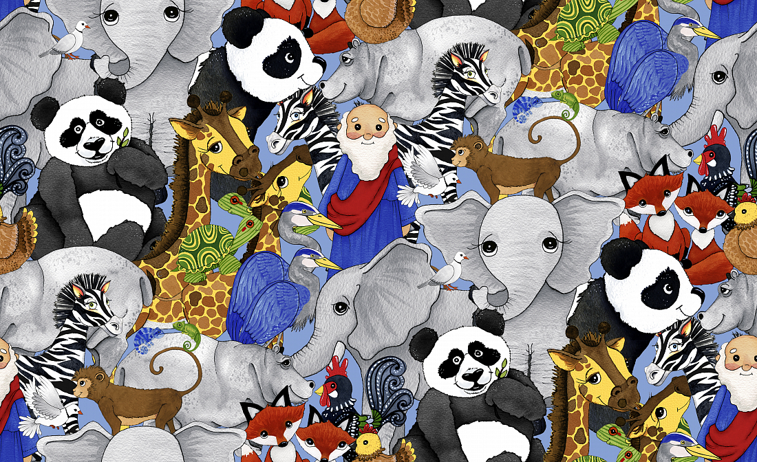 Ткань хлопок пэчворк разноцветные, детская тематика животные, Blank Quilting (арт. 8992-75)