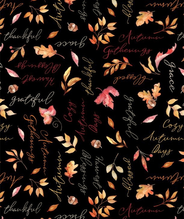 Ткань хлопок пэчворк черный, осень флора, Wilmington Prints (арт. )