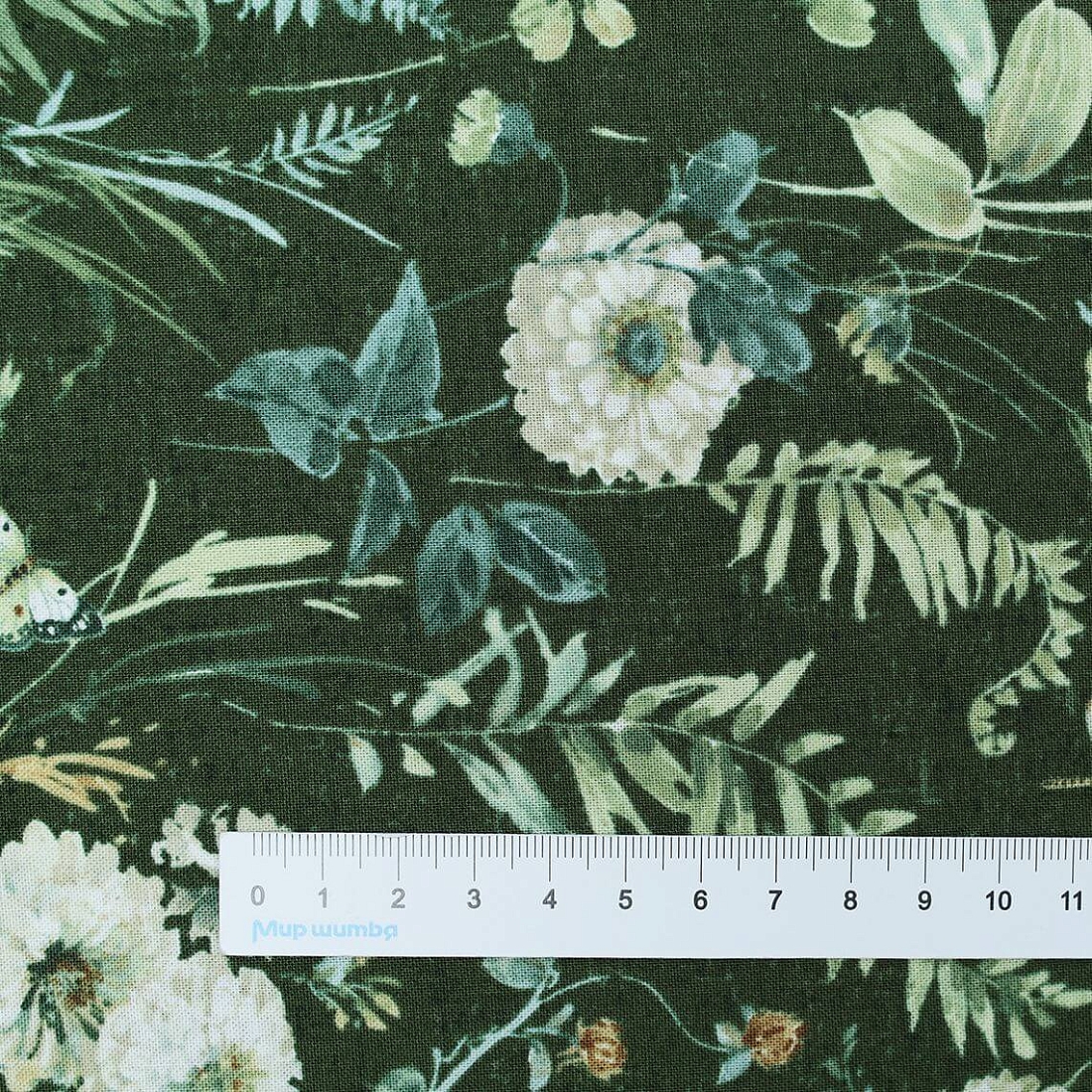 Ткань хлопок для пэчворка для одежды зеленый, цветы, Wilmington Prints (арт. 3041 17801 717)