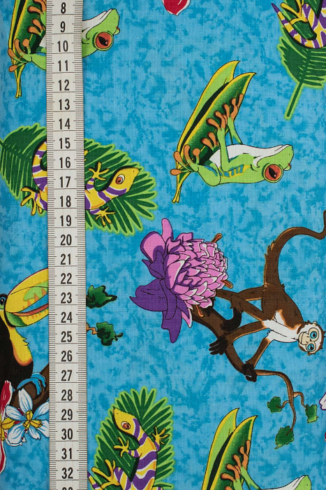 Ткань хлопок пэчворк зеленый голубой, животные реалистичные, ALFA (арт. 229488)