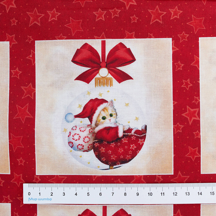 Ткань хлопок пэчворк красный, праздники животные новый год коты и кошки, Studio E (арт. 5644-88)