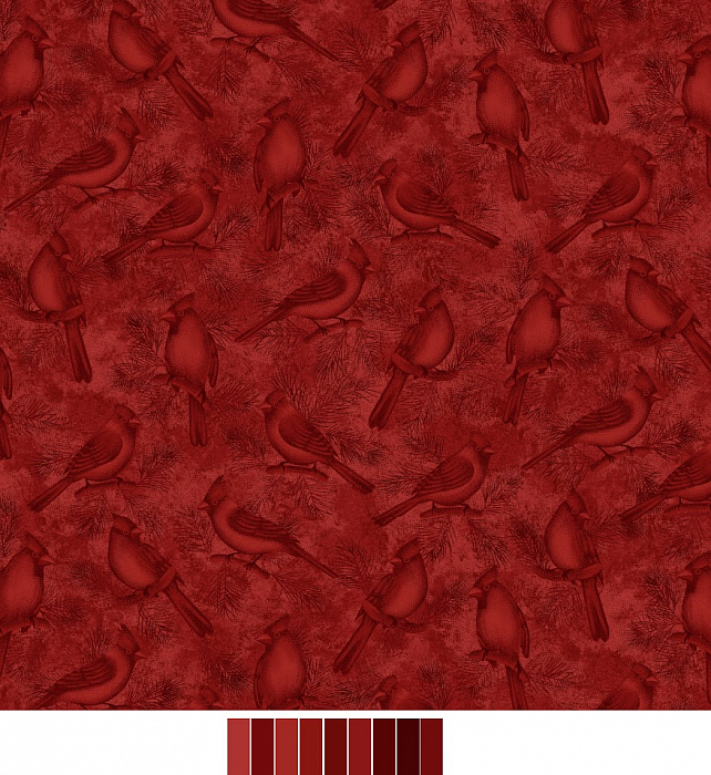Ткань хлопок пэчворк красный, птицы и бабочки, Benartex (арт. 2861-19)