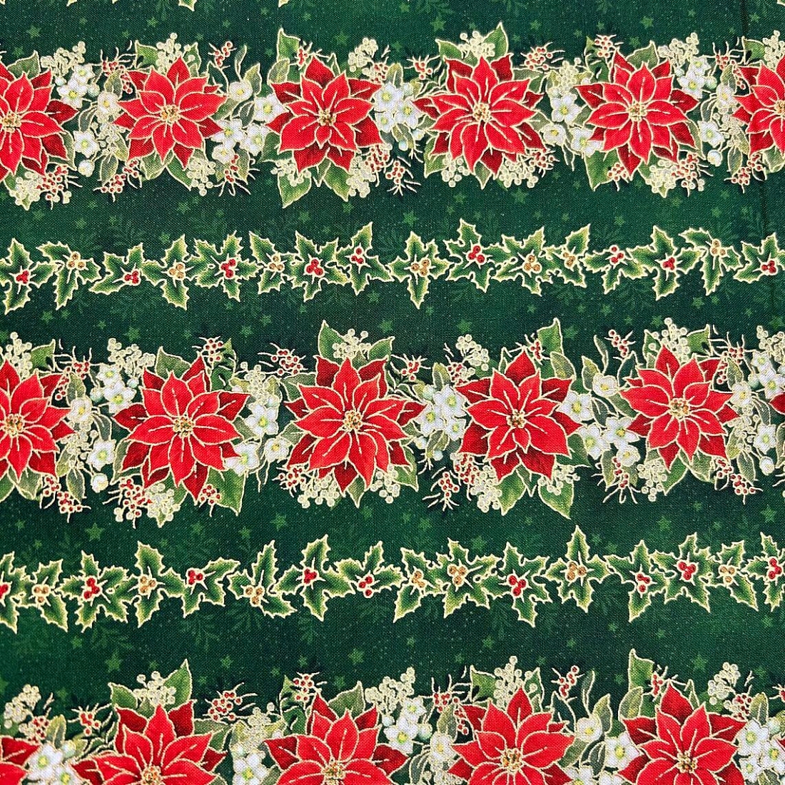 Ткань хлопок для пэчворка зеленый, бордюры новый год, Aurora (арт. AU-NY-191)