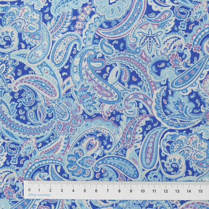 Ткань хлопок пэчворк синий, цветы пейсли флора, Blank Quilting (арт. 1423-70)