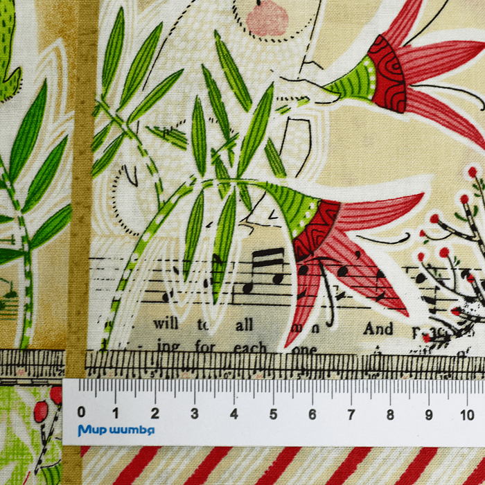 Ткань хлопок пэчворк зеленый, животные новый год музыка флора, FreeSpirit (арт. PWCD007.XPANEL)