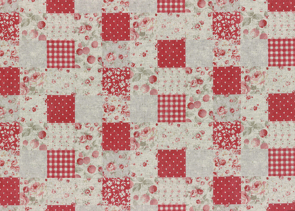 Ткань хлопок пэчворк красный розовый серый, ложный пэчворк цветы клетка, Lecien (арт. 231745)