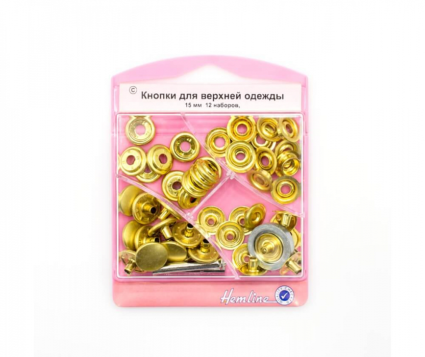 Кнопки для верхней одежды Hemline 405S.G металл 15 мм золото