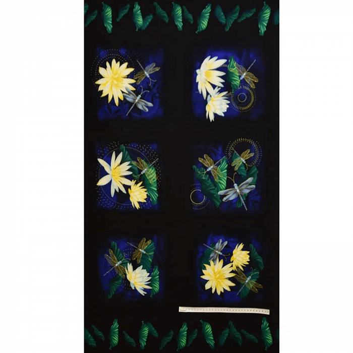 Ткань хлопок пэчворк черный, птицы и бабочки цветы металлик, Benartex (арт. 9751M-55)
