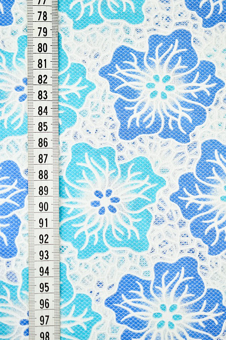 Ткань кружевное полотно плательные ткани голубой, цветы, ALFA C (арт. 261560-8)