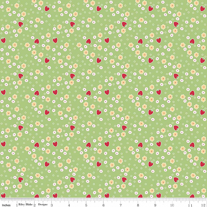Ткань хлопок пэчворк зеленый, мелкий цветочек ягоды и фрукты, Riley Blake (арт. 244577)