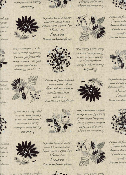 Ткань хлопок пэчворк черный, надписи цветы, Lecien (арт. 231783)