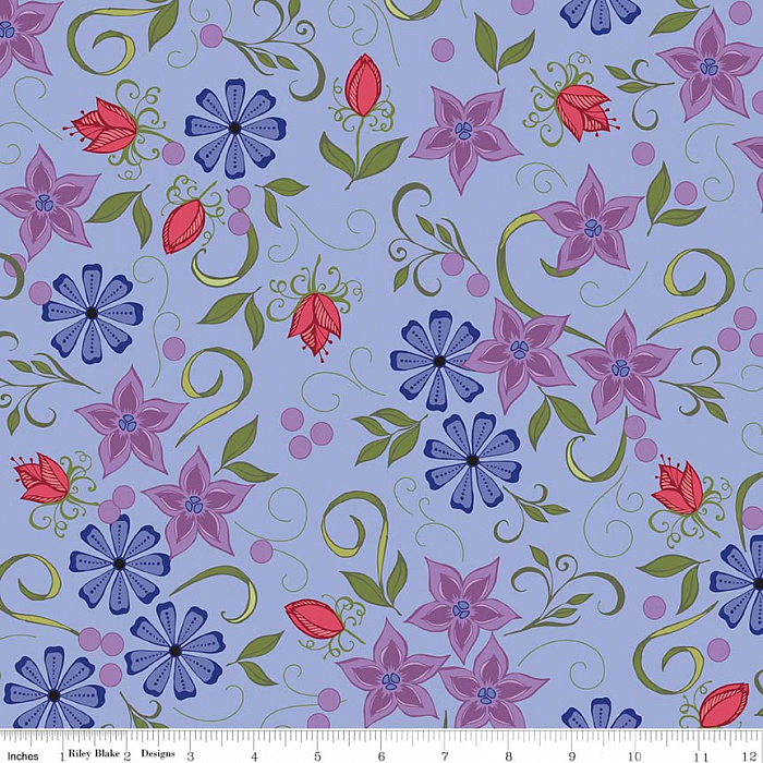 Ткань хлопок пэчворк голубой сиреневый, цветы, Riley Blake (арт. 254858)