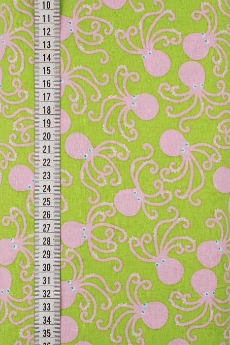 Ткань хлопок пэчворк зеленый розовый, морская тематика, ALFA (арт. AL-6878)