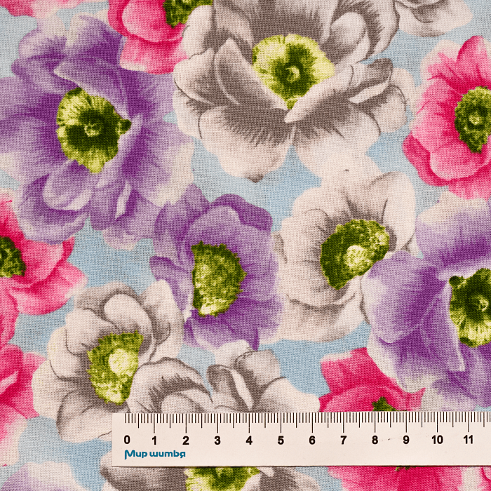 Ткань хлопок пэчворк голубой, цветы, Benartex (арт. 0988905B)