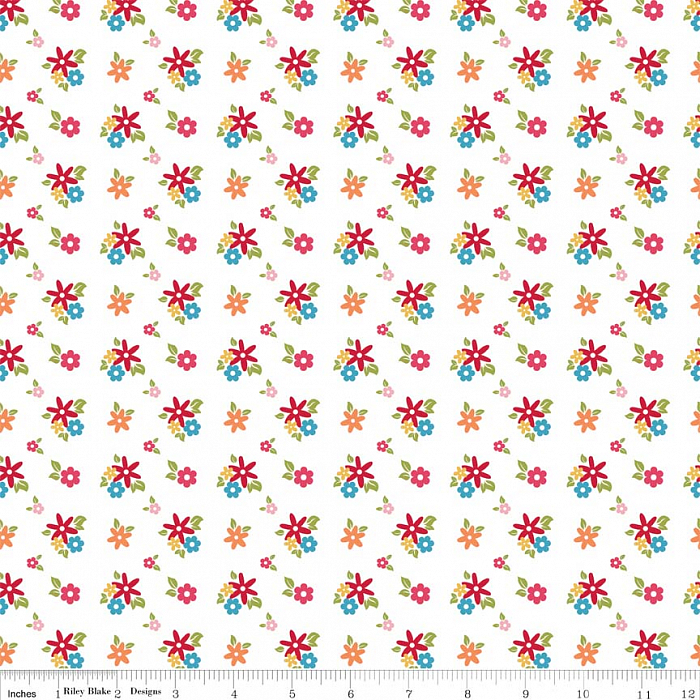 Ткань хлопок пэчворк белый, мелкий цветочек, Riley Blake (арт. 129090)