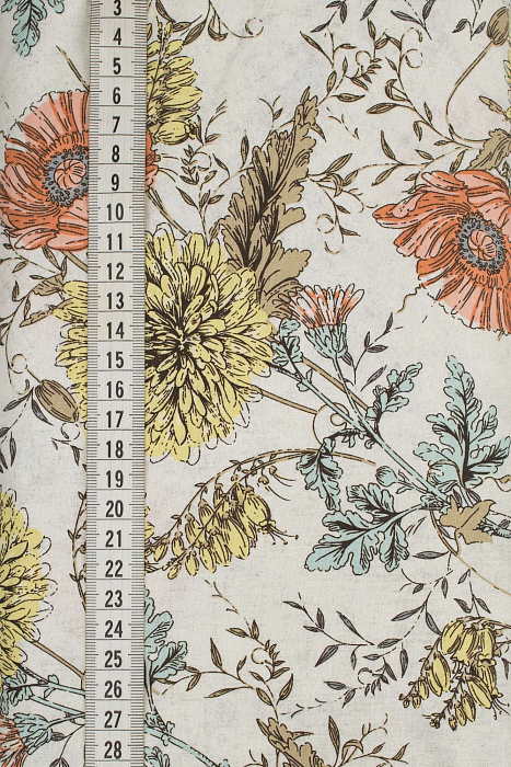 Ткань хлопок пэчворк желтый розовый серый, цветы, ALFA (арт. 229526)