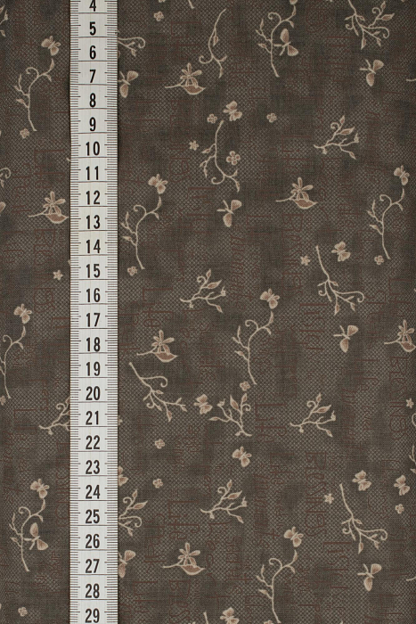 Ткань хлопок пэчворк коричневый, надписи цветы, ALFA (арт. 232186)