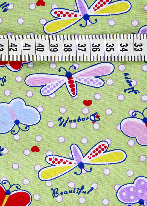 Ткань хлопок плательные ткани желтый зеленый травяной голубой, птицы и бабочки детская тематика, ALFA C (арт. AL-C1020)
