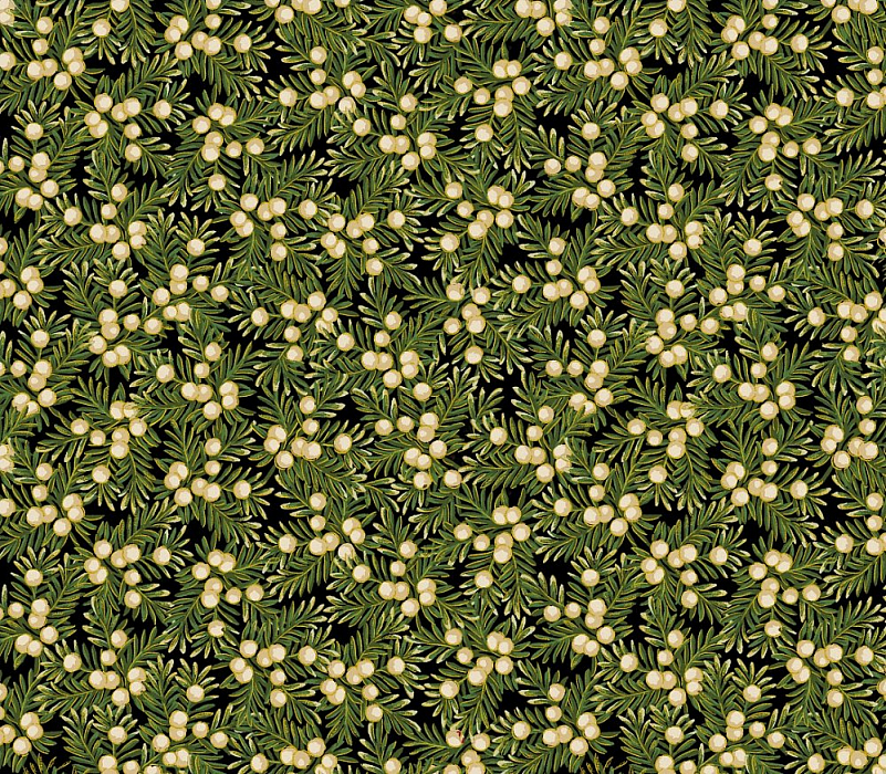 Ткань хлопок пэчворк зеленый черный белый, новый год флора, Benartex (арт. )