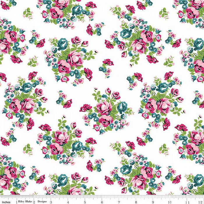 Ткань хлопок пэчворк розовый, цветы, Riley Blake (арт. C8911-WHITE)