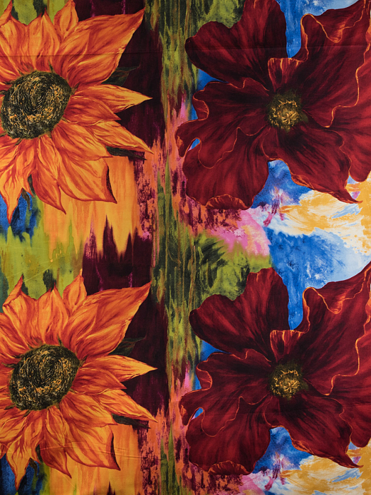 Ткань хлопок пэчворк красный разноцветные оранжевый, цветы, ALFA (арт. 212955)