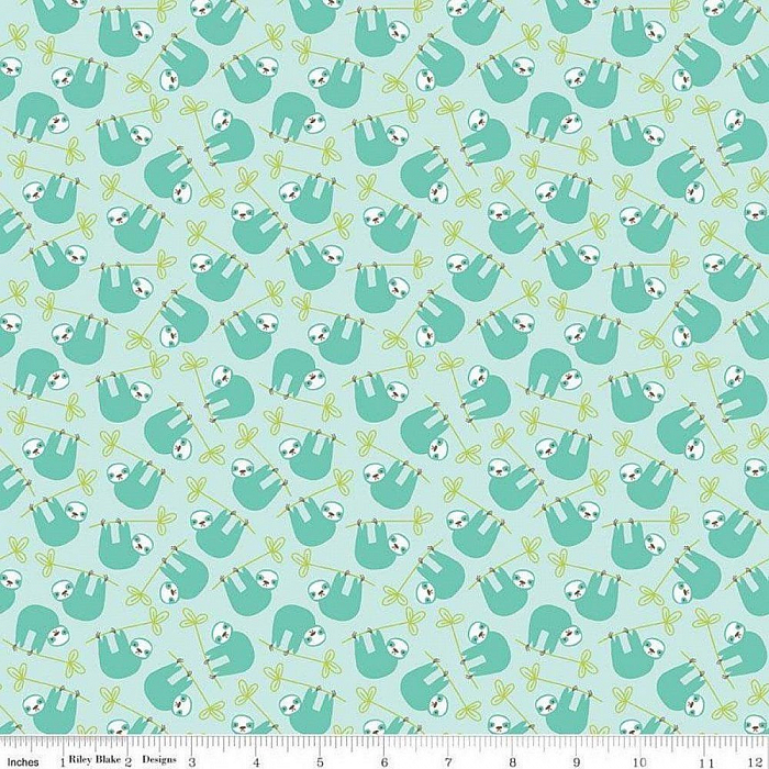 Ткань хлопок пэчворк зеленый, детская тематика животные, Riley Blake (арт. C8663-BLUE)