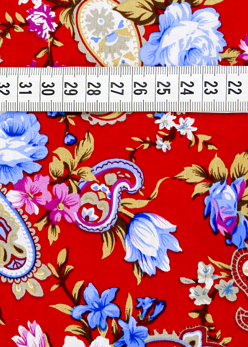 Ткань хлопок плательные ткани красный голубой, цветы пейсли, ALFA C (арт. 128595)