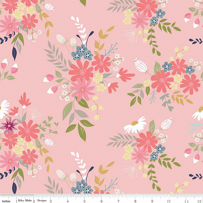 Ткань хлопок пэчворк розовый, цветы, Riley Blake (арт. C7990-PINK)