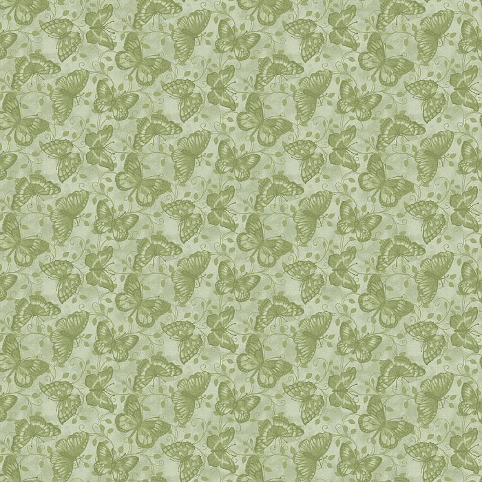 Ткань хлопок пэчворк зеленый, птицы и бабочки, Benartex (арт. 253303)