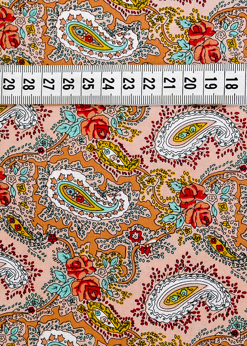 Ткань хлопок плательные ткани желтый розовый оранжевый, цветы пейсли, ALFA C (арт. AL-C1100)